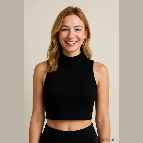 Black Sleeveless Mock Neck Crop Top - Picture 3 of 3